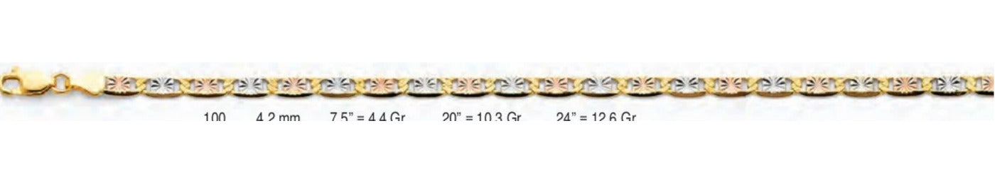 14K Gold Valentino with Star D.C. 3 Color Chain - 4.2 mm