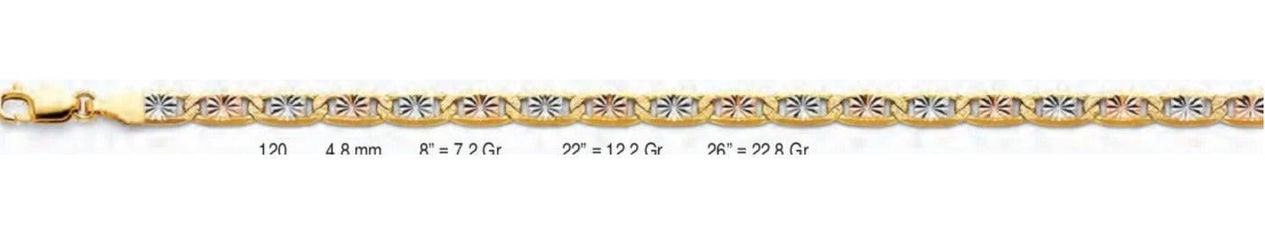 14K Gold Valentino with Star D.C. 3 Color Chain - 4.8 mm