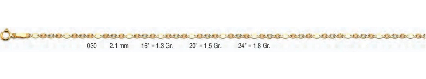 14K Gold Valentino with Star D.C. 3 Color Chain - 2.1 mm