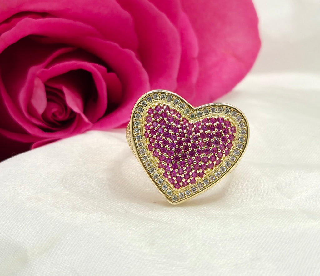 10K BIG CZ PINK HEART RING – 7 – JY Jewelry Wholesale