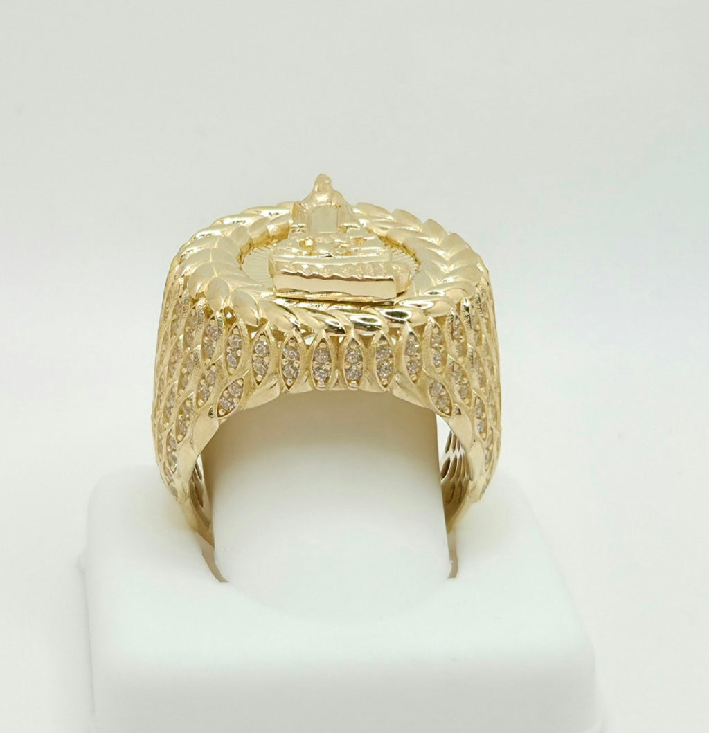 10K CZ DETAIL LEAVES AROUND CARIDAD ROUND RING – 12 – JY Jewelry Wholesale