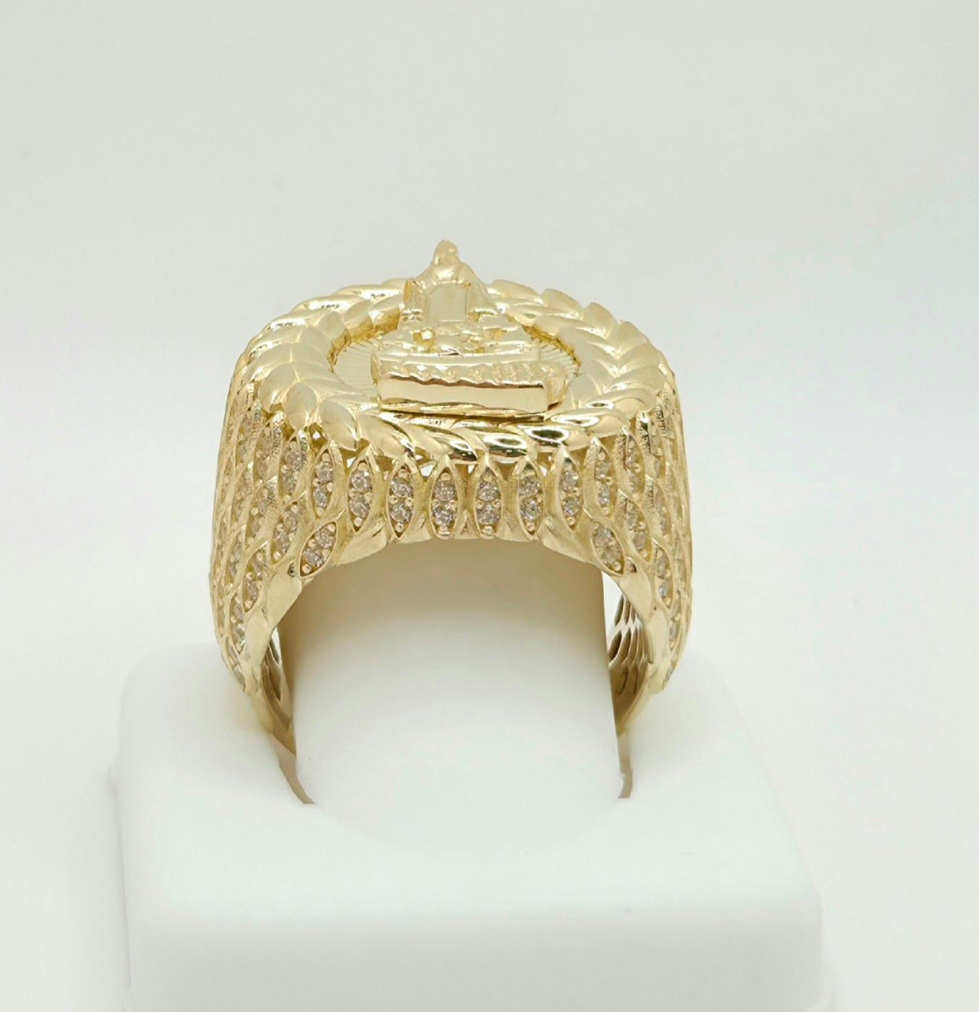 10K CZ DETAIL LEAVES AROUND CARIDAD ROUND RING – 12 – JY Jewelry Wholesale