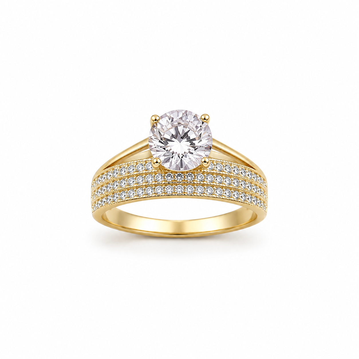14K THREE ROW CZ DESIGN ENGAGEMENT RING – 7-8 – JY Jewelry Wholesale