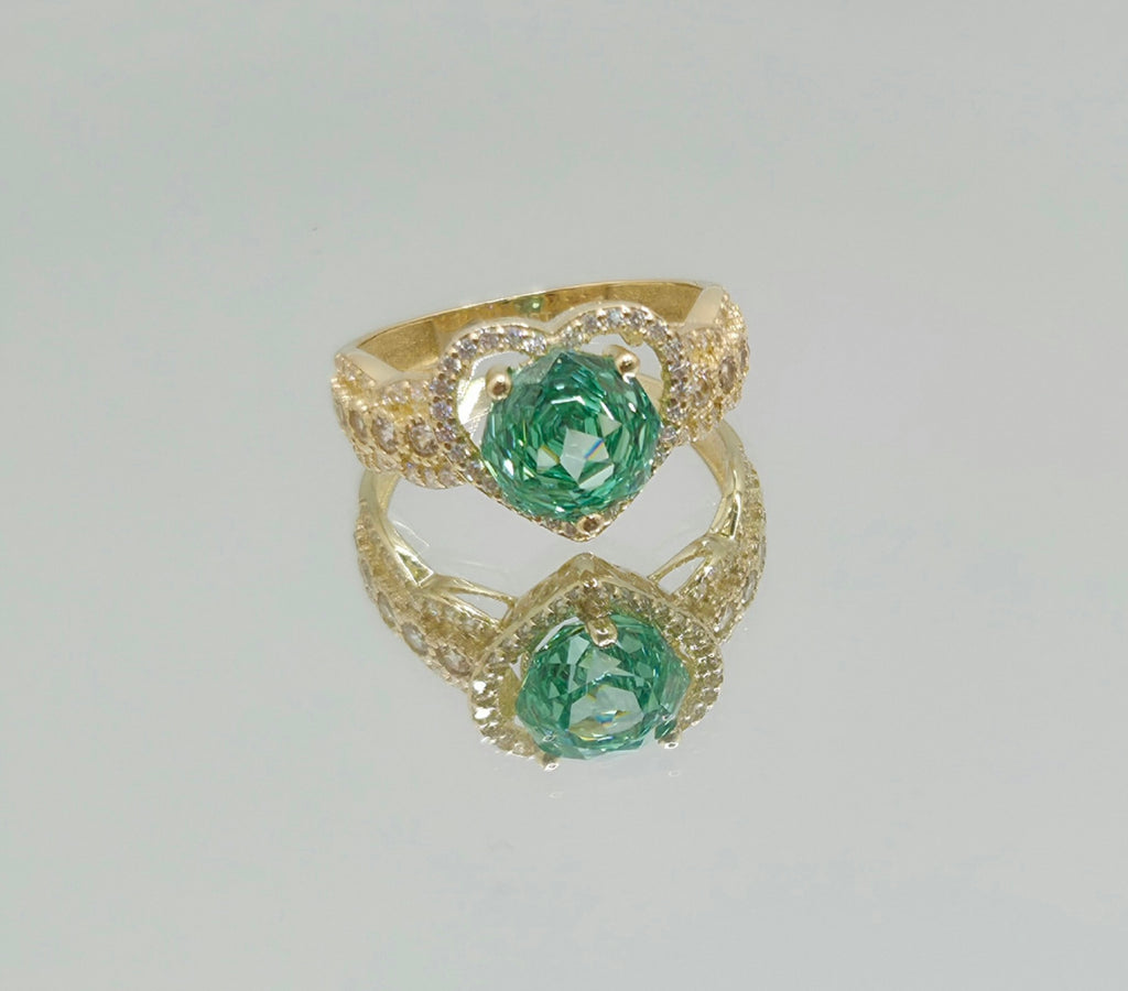 14K ELEGANT HEART RING WITH LIGHT GREEN STONE – 7 – JY Jewelry Wholesale