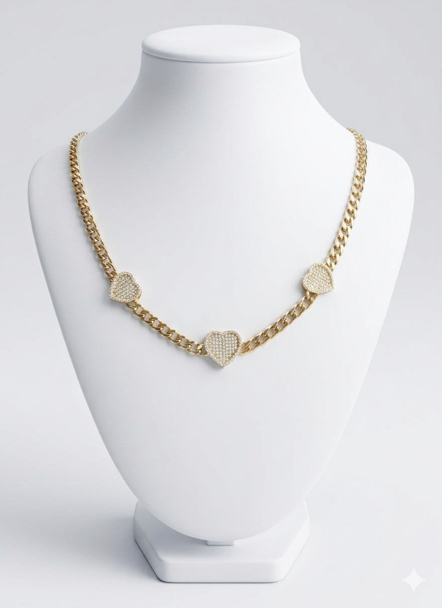 14K TRHEE CZ SMALL HEARTS MONACO STYLE NECKLACE – 18" 5MM – JY Jewelry Wholesale