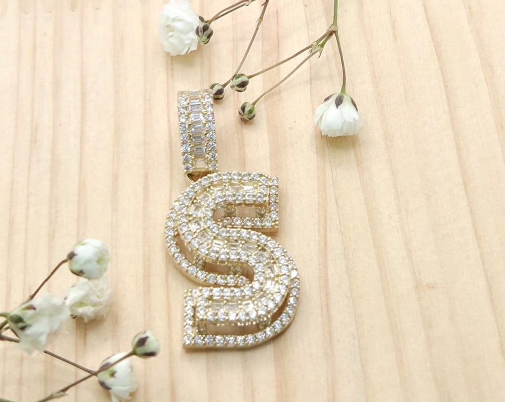 10K SMALL CZ "S" LETTER PENDANT – JY Jewelry Wholesale