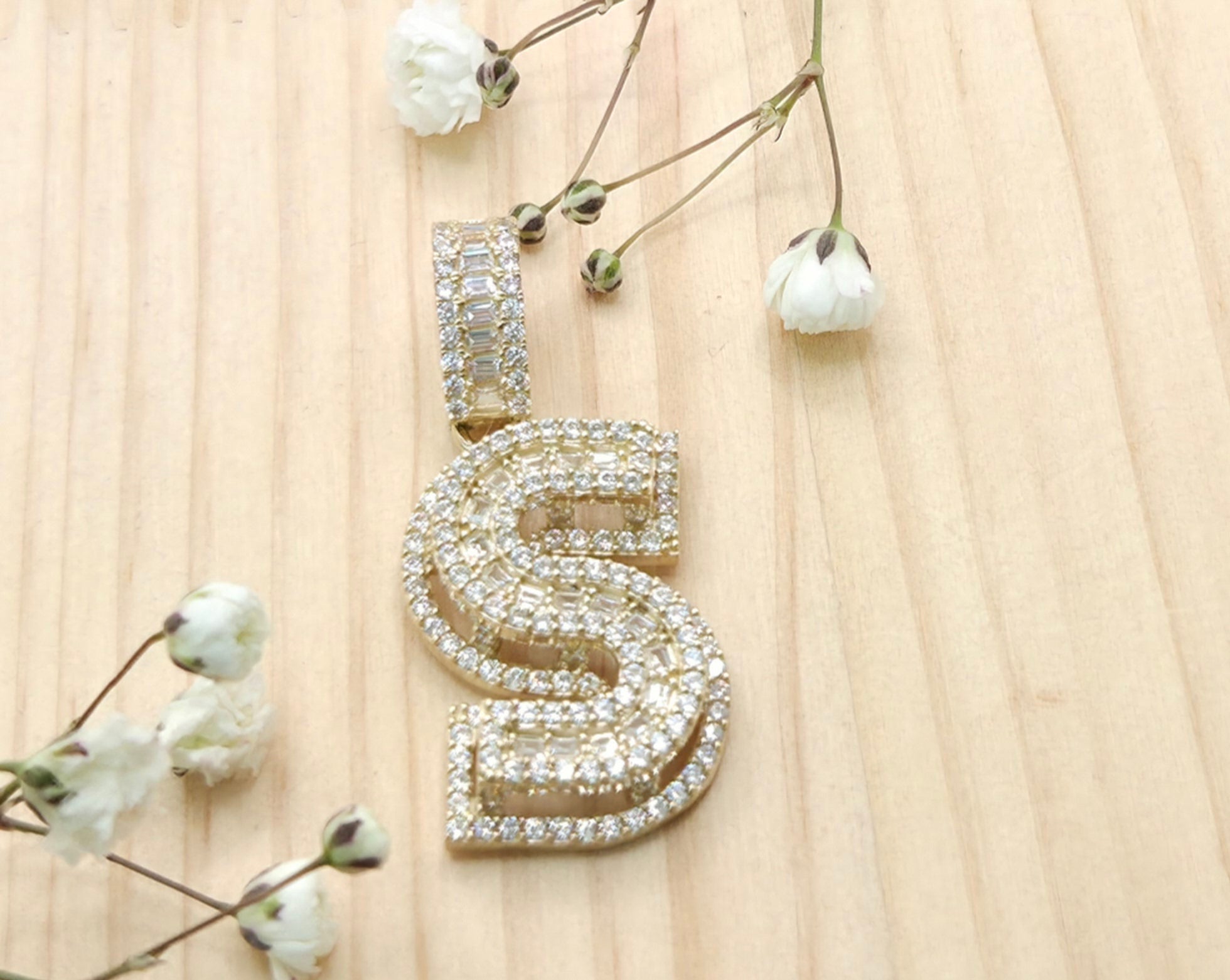 10K SMALL CZ "S" LETTER PENDANT – JY Jewelry Wholesale