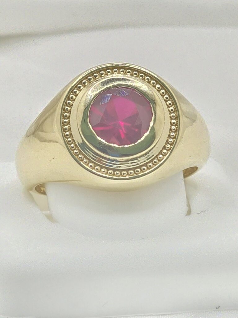 14K ELEGANT ROUND PINK STONE MAN'S RING – 11 & 12 – JY Jewelry Wholesale