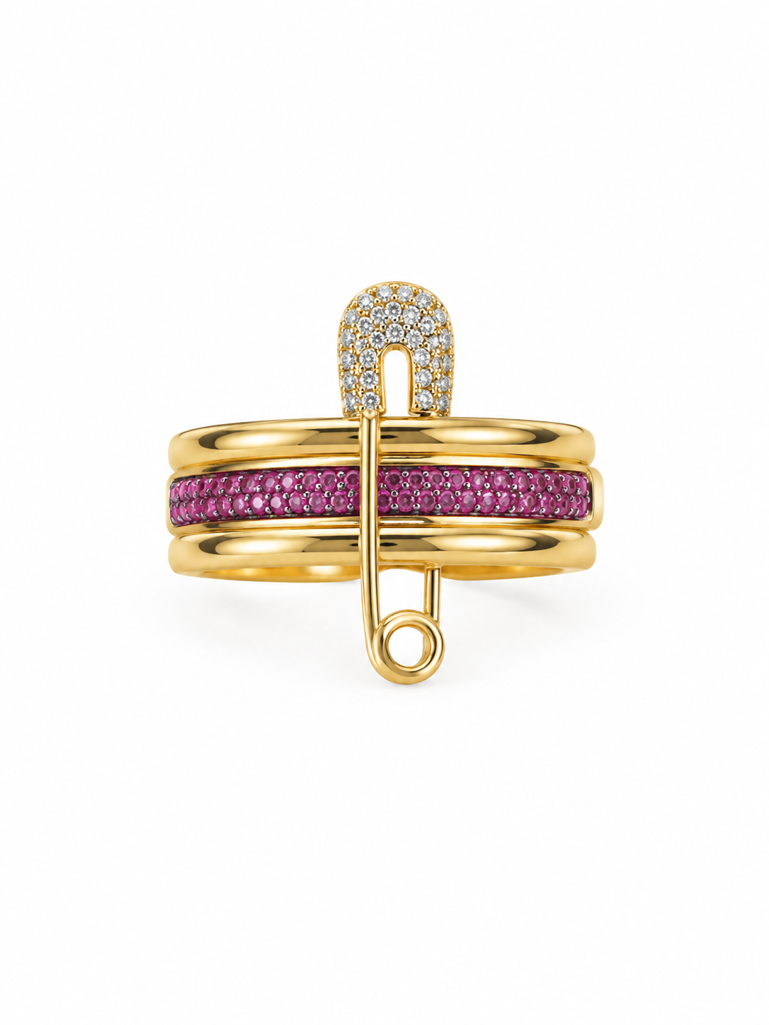 14K MODERN PINK CZ THREE IN ONE RING WITH PIN – 7 – JY Jewelry Wholesale