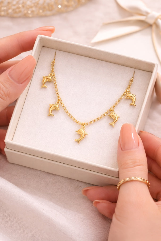 14K DELICATE DOLPHINS PENDANTS BRACELET – 7" – JY Jewelry Wholesale