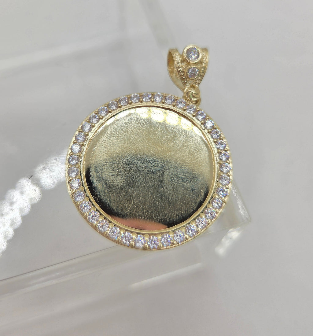 10K CZ FRAME ROUND MEMORIAL PENDANT – 30mm X 30mm – JY Jewelry Wholesale