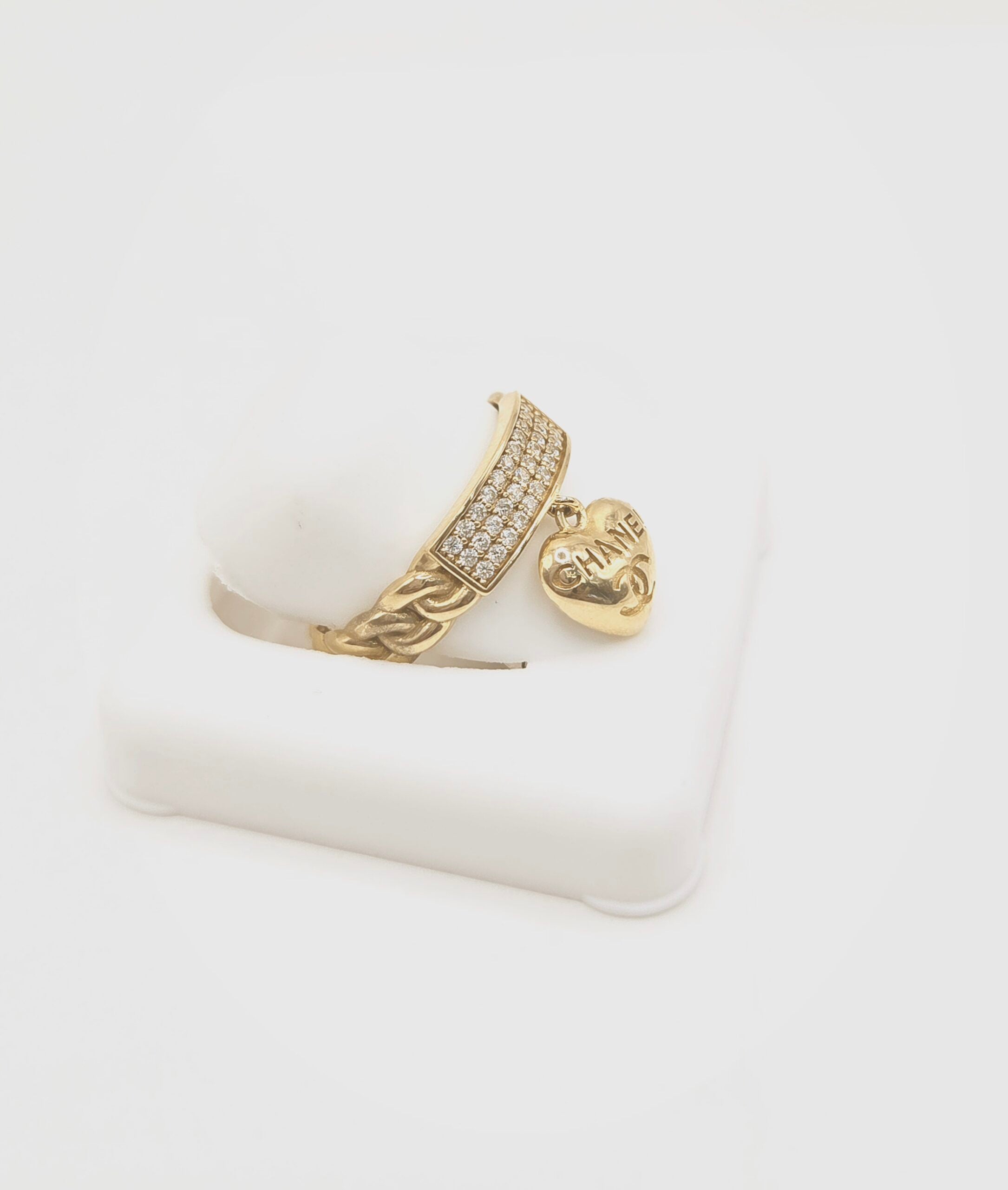 10K EXOTIC CHAIN STYLE CZ RING WITH SMALL HEART CHARM – 7 – JY Jewelry Wholesale