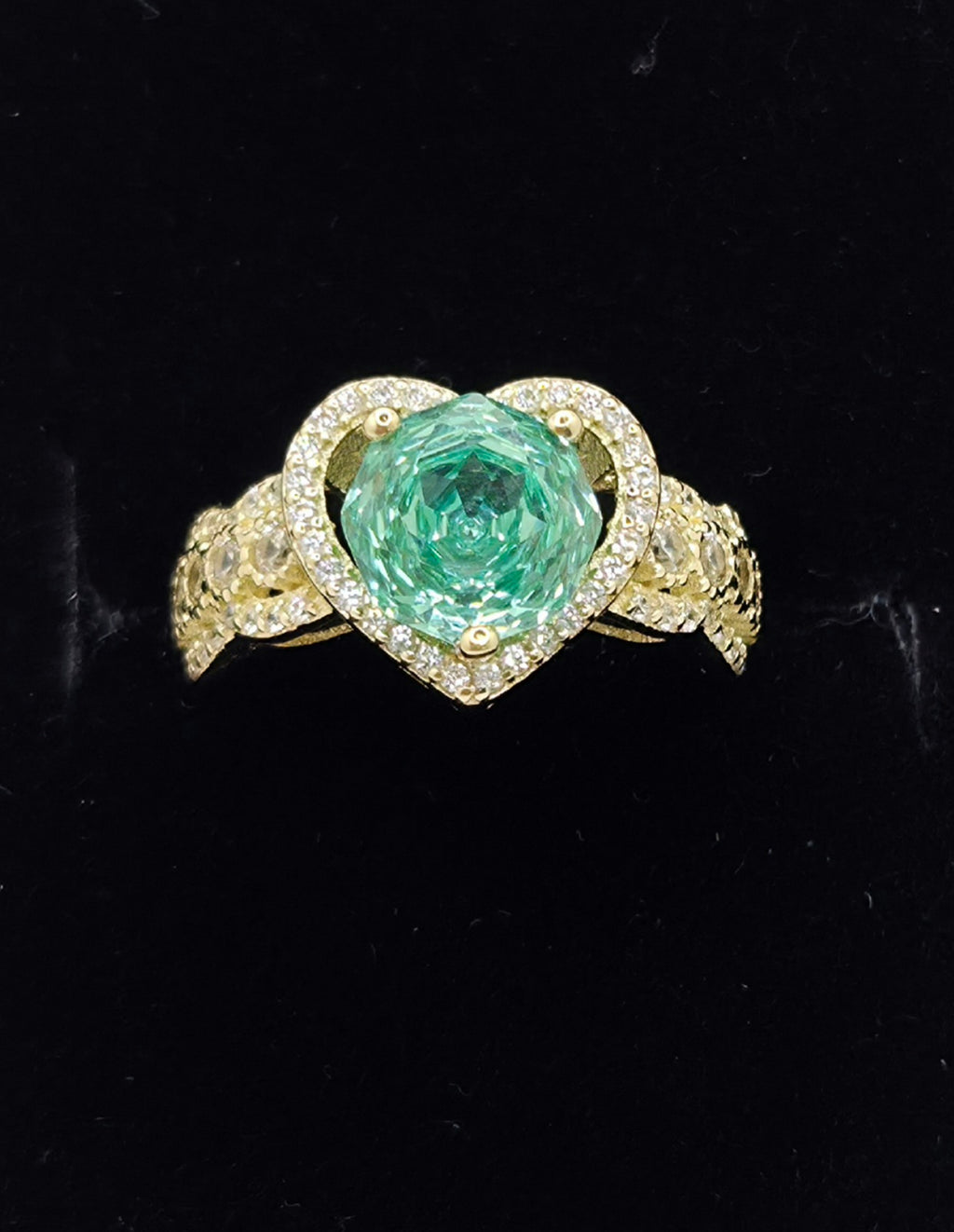 14K ELEGANT HEART RING WITH LIGHT GREEN STONE – 7 – JY Jewelry Wholesale