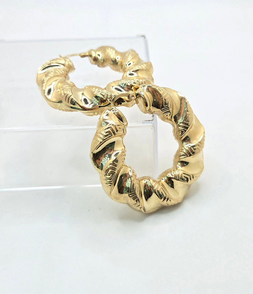 10K LARGE ELEGANT TWISTED GREEK DESING HOOPS EARRINGS – JY Jewelry Wholesale