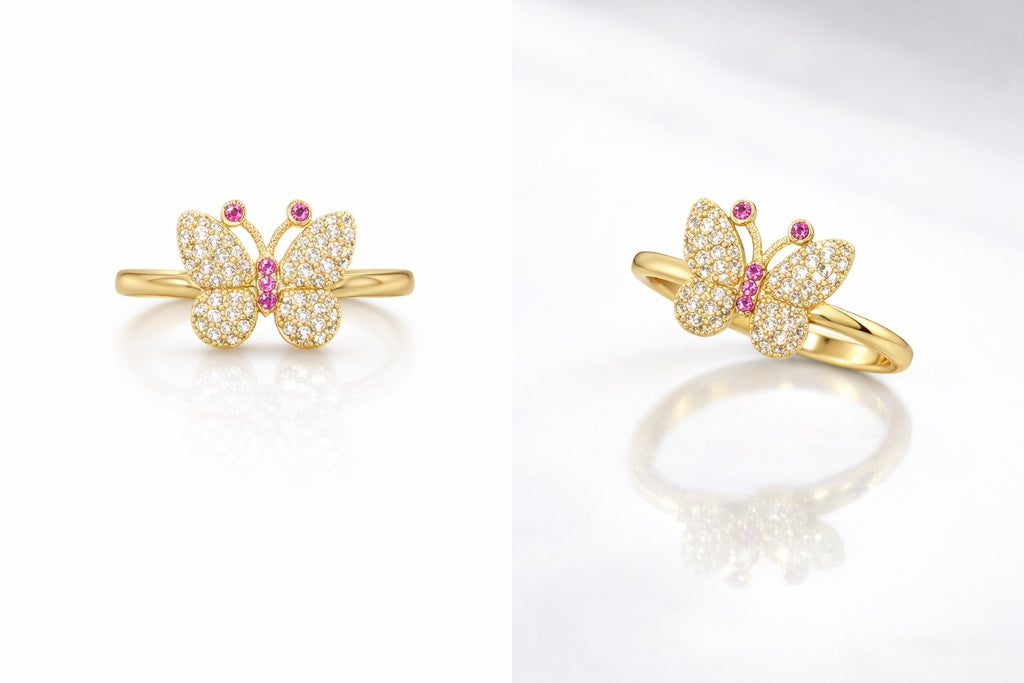 14K BEAUTIFUL BUTTERFLY RING WITH CZ DETAILS AND PINK COLOR – 7.5 – JY Jewelry Wholesale
