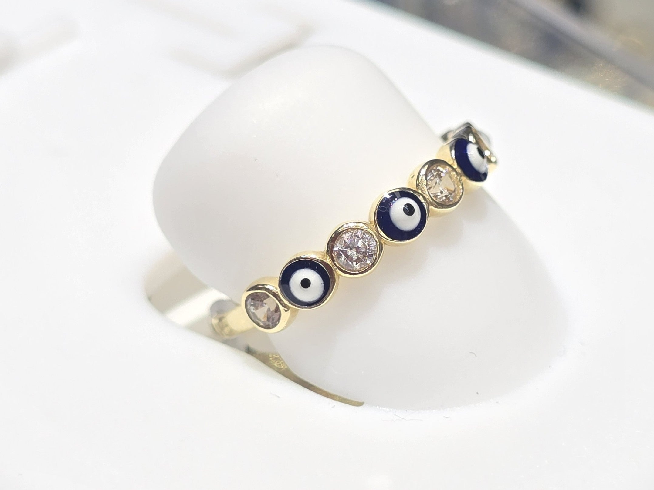 14K SIMPLE RING WITH BLUE EYES – 8 – JY Jewelry Wholesale