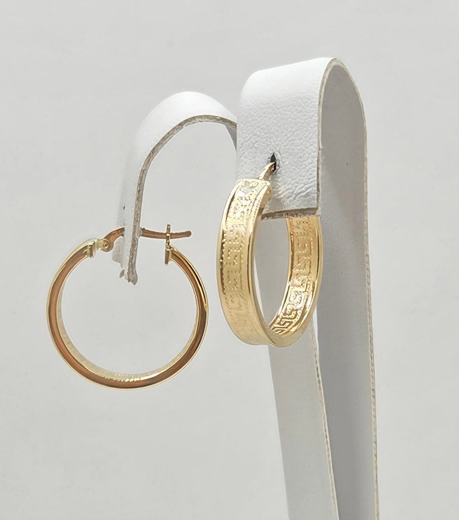 14K GREEK DESIGN STRAIGHT HOOPS EARRINGS – 3 5MM – JY Jewelry Wholesale