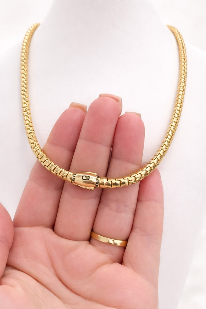 10K CERTIFIED MONACO BOX CHAIN – 20INC 4MM – JY Jewelry Wholesale