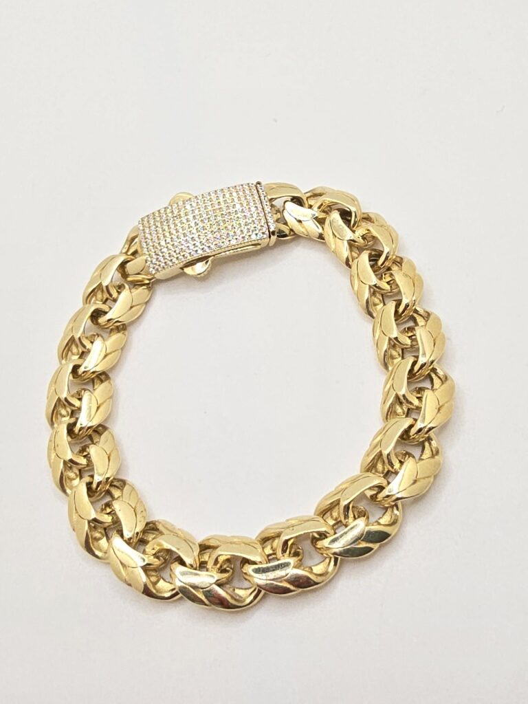 10K CHINO LINK BRACELET WITH ZIRCONIA CLOSURE – 8.5" 12.5MM – JY Jewelry Wholesale
