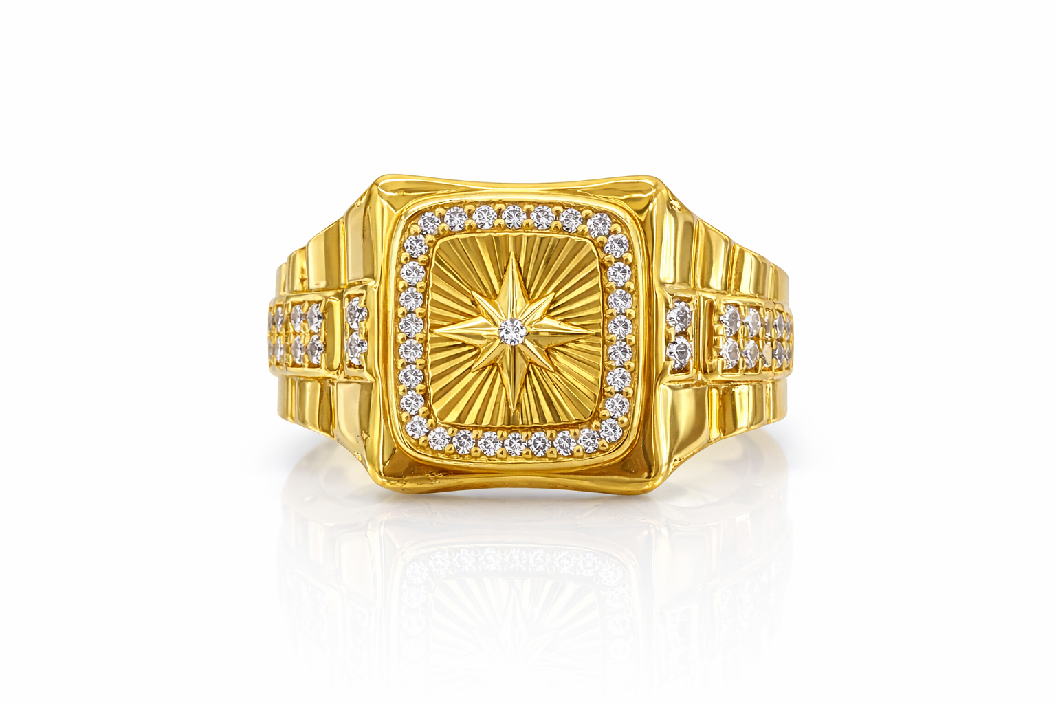 14K MODERN COMPASS ROSE CZ DETAIL MAN'S RING – 12.5 – JY Jewelry Wholesale