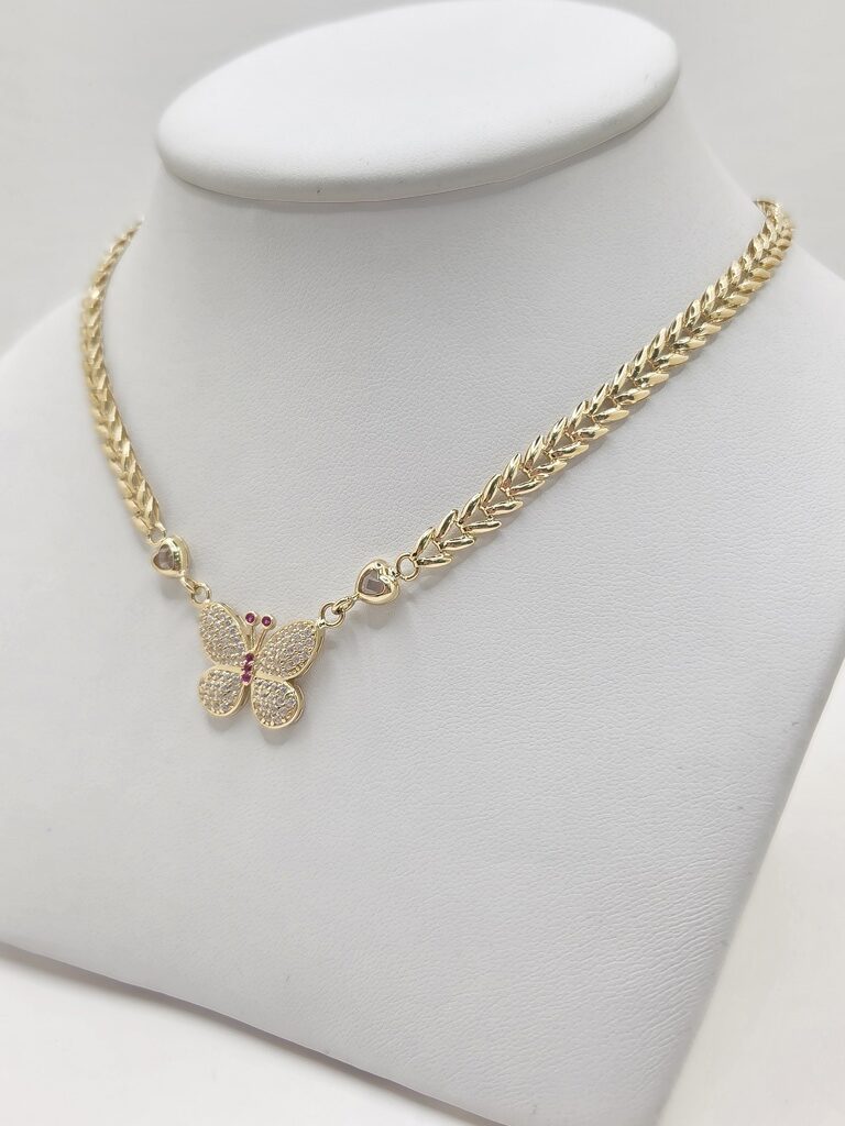 14K CZ BUTTERFLY LEAF DESIGN LINK NECKLACE – 18" – JY Jewelry Wholesale
