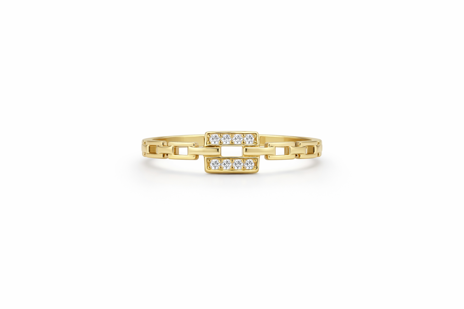 14K DELICATE CZ SQAURE CHAIN RING – 7 – JY Jewelry Wholesale