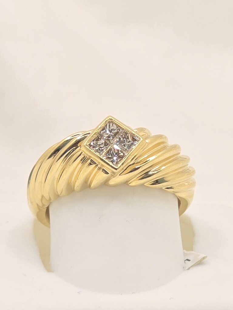 14K CABLE DESIG PRINCESS CUT DIAMOND RING INVISIBLE DIAMOND BND – 7 – JY Jewelry Wholesale