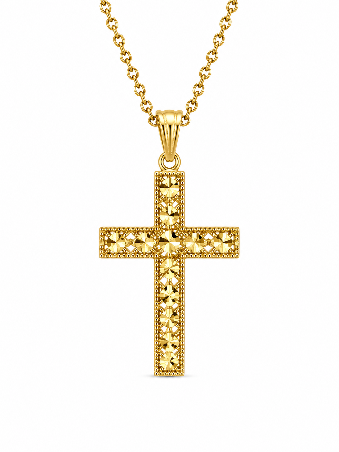 14K MODERN DIAMOND CUT DETAILS SQUARE CROSS PENDANT – JY Jewelry Wholesale