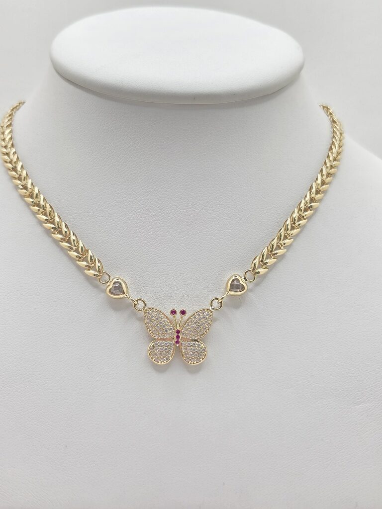 14K CZ BUTTERFLY LEAF DESIGN LINK NECKLACE – 18" – JY Jewelry Wholesale