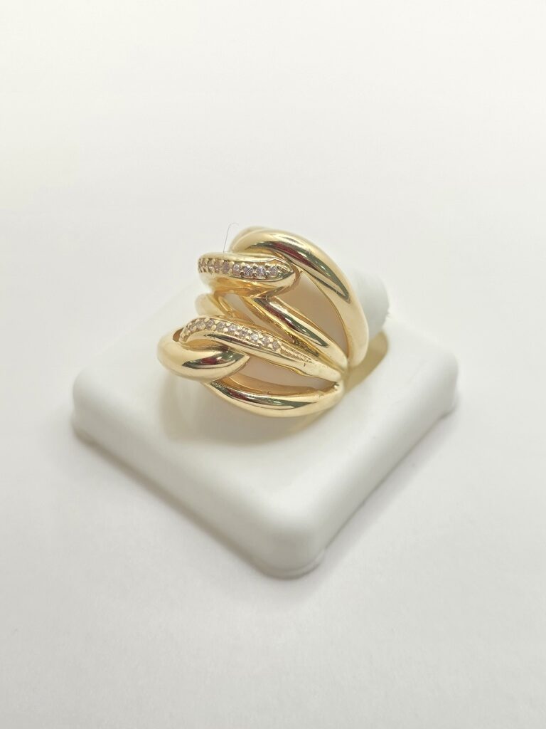 14K MODERN INFLATED INTERTWINED HOOPS RING WITH ZIRCONIA – 7 – JY Jewelry Wholesale