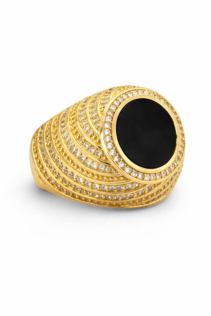 14K CZ LARGE ROUND ONYX RING – 10 – JY Jewelry Wholesale