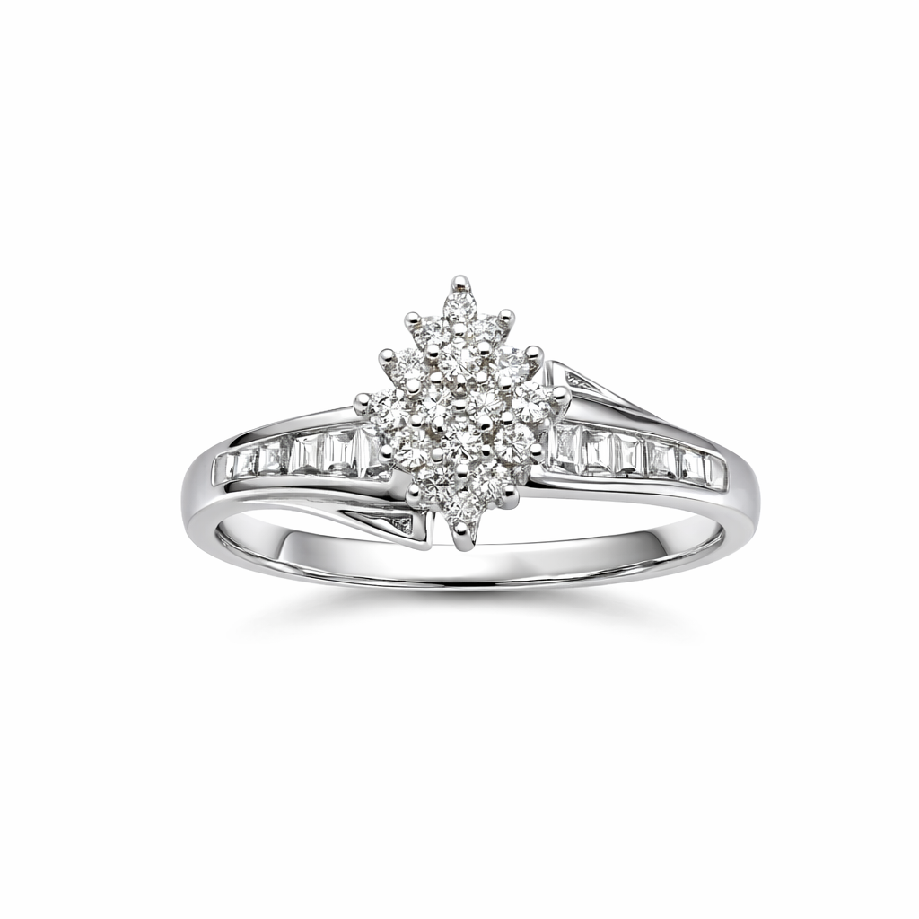10K WHITE GOLD ALMOND DIAMOND ELEGANT RING – 7 – JY Jewelry Wholesale
