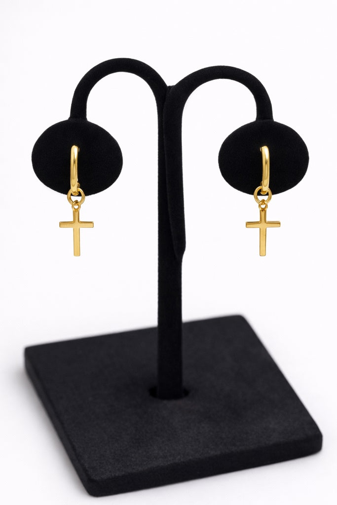 14K GOLDEN CROSS DANGLING HOOPS EARRINGS – JY Jewelry Wholesale