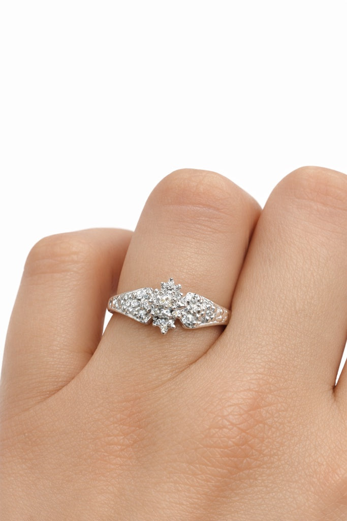 10K WHITE GOLD ALMOND SHAPE DIAMOND ELEGANT RING – 7 – JY Jewelry Wholesale