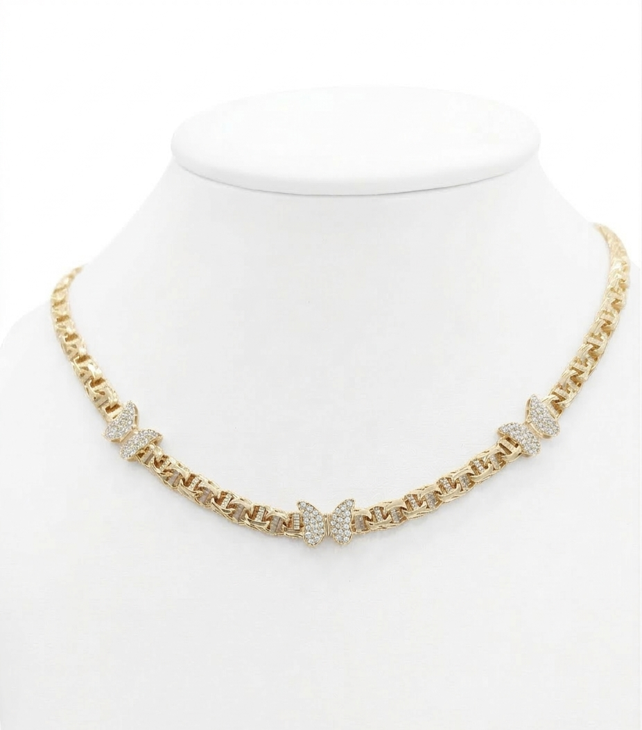 14K CZ TRHEE BUTTERFLY CHINO LINK NECKLACE – 18" 5MM – JY Jewelry Wholesale
