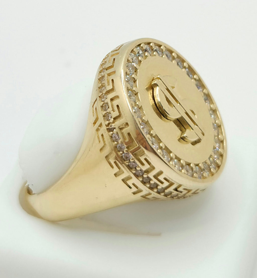 14K MONEY SYMBOL CZ ROUND RING – 11 – JY Jewelry Wholesale