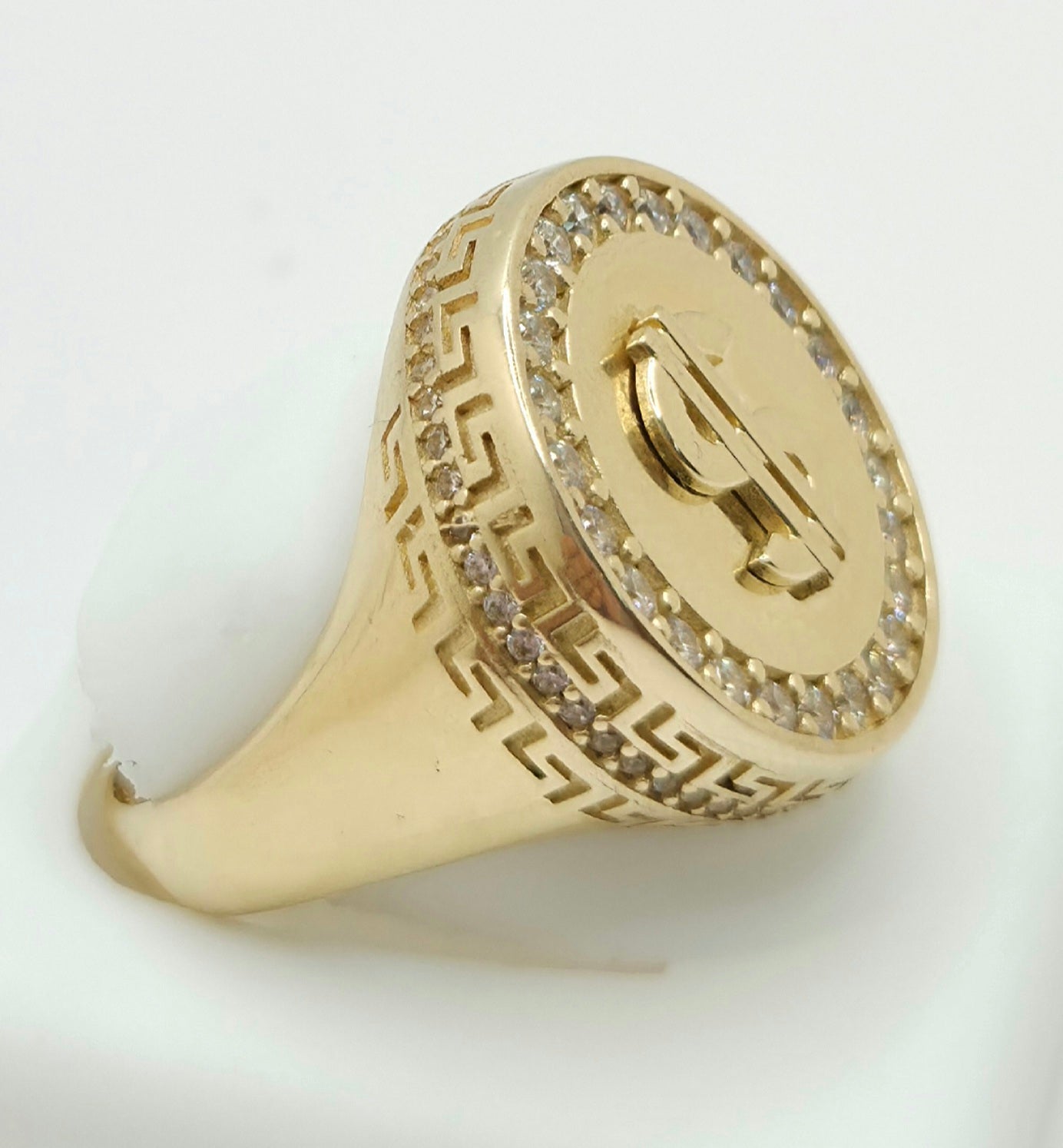 14K MONEY SYMBOL CZ ROUND RING – 11 – JY Jewelry Wholesale