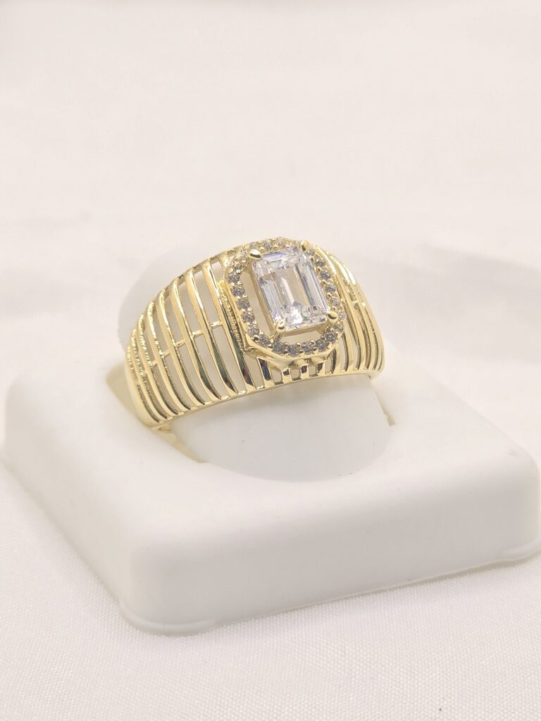 14K DELICATE BAR DESIGN BACKGROUND SQUARE WHITE STONE RING – 8 – JY Jewelry Wholesale