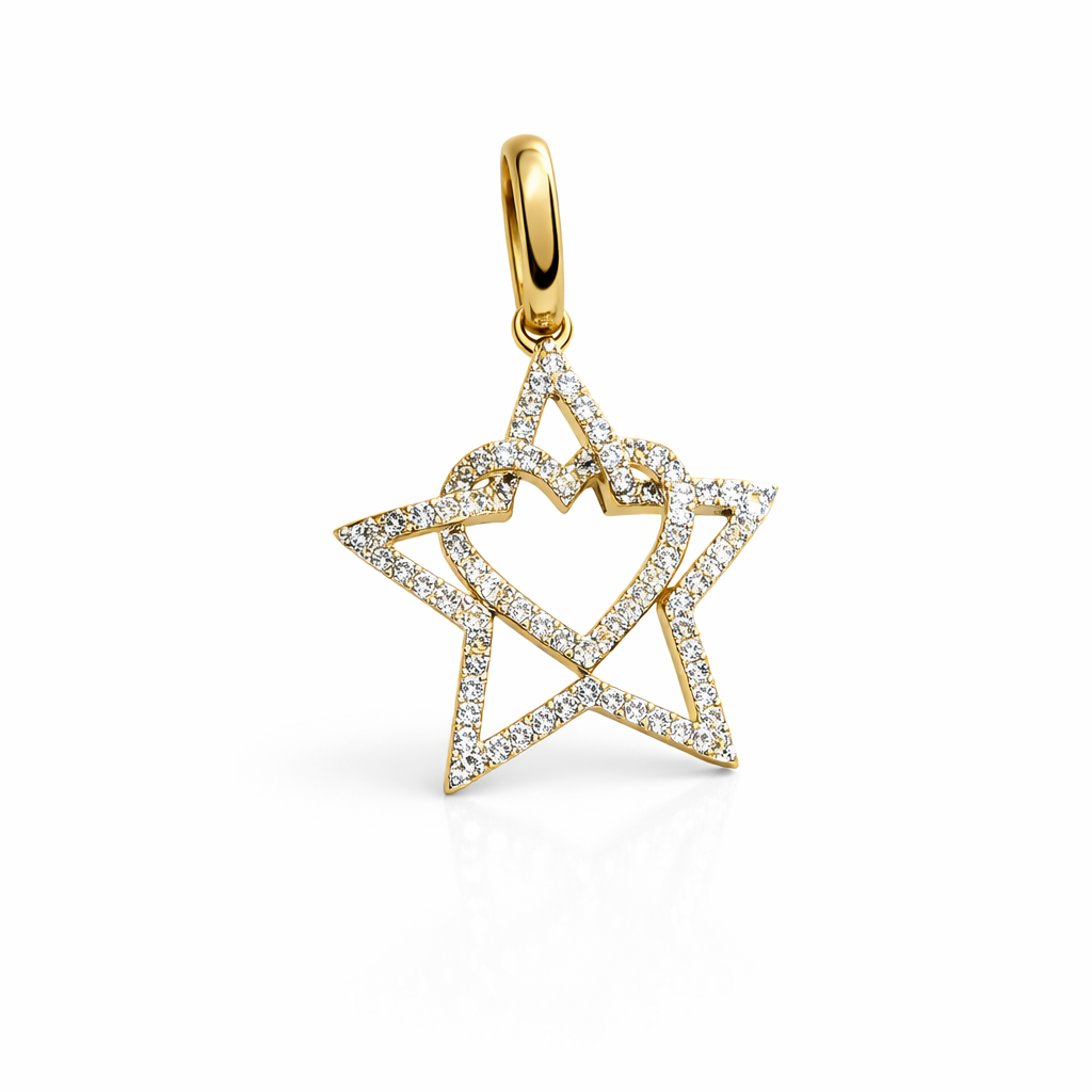 10K STAR WITH HEART INSIDE NATURAL DIAMOND PENDANT – SMALL – JY Jewelry Wholesale