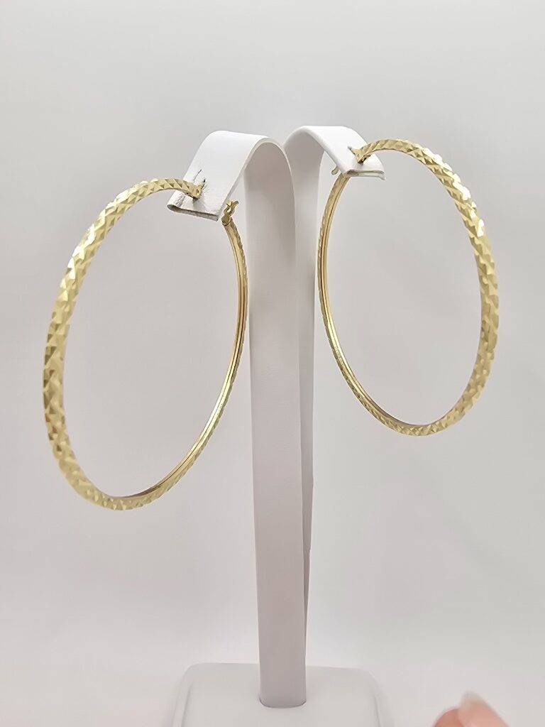 10K DIAMOND CUT DESING STRAIGHT EDGE HOOPS EARRINGS – 2MM 6 – JY Jewelry Wholesale