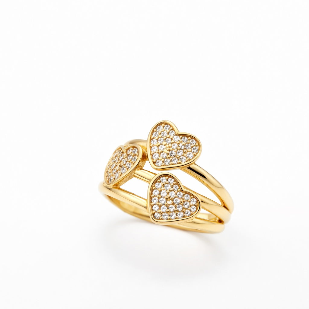 14K THREE HEARTS CZ DETAIL RING – 8 – JY Jewelry Wholesale