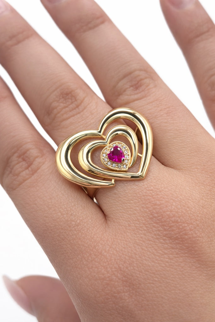 14K EXOTIC RING WITH A LARGE HEART AND A PINK STONE – 9 – JY Jewelry Wholesale
