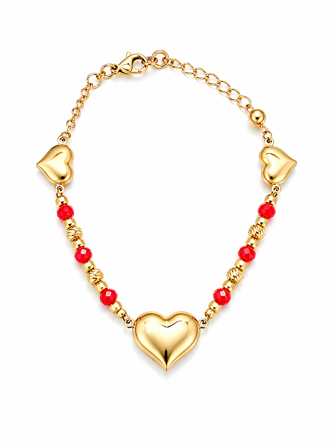 10K HEARTS BRACELETS WITH RED STONE DETAILS BRACELET – 7" – JY Jewelry Wholesale