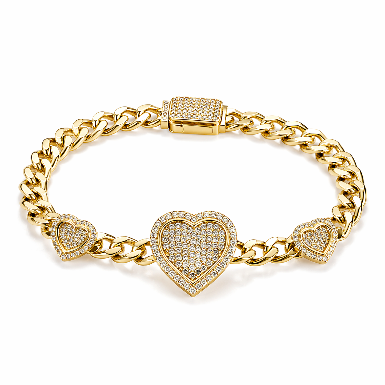10K MONACO STYLE TRHEE CZ HEART BRACELET – 7.5" 5MM – JY Jewelry Wholesale
