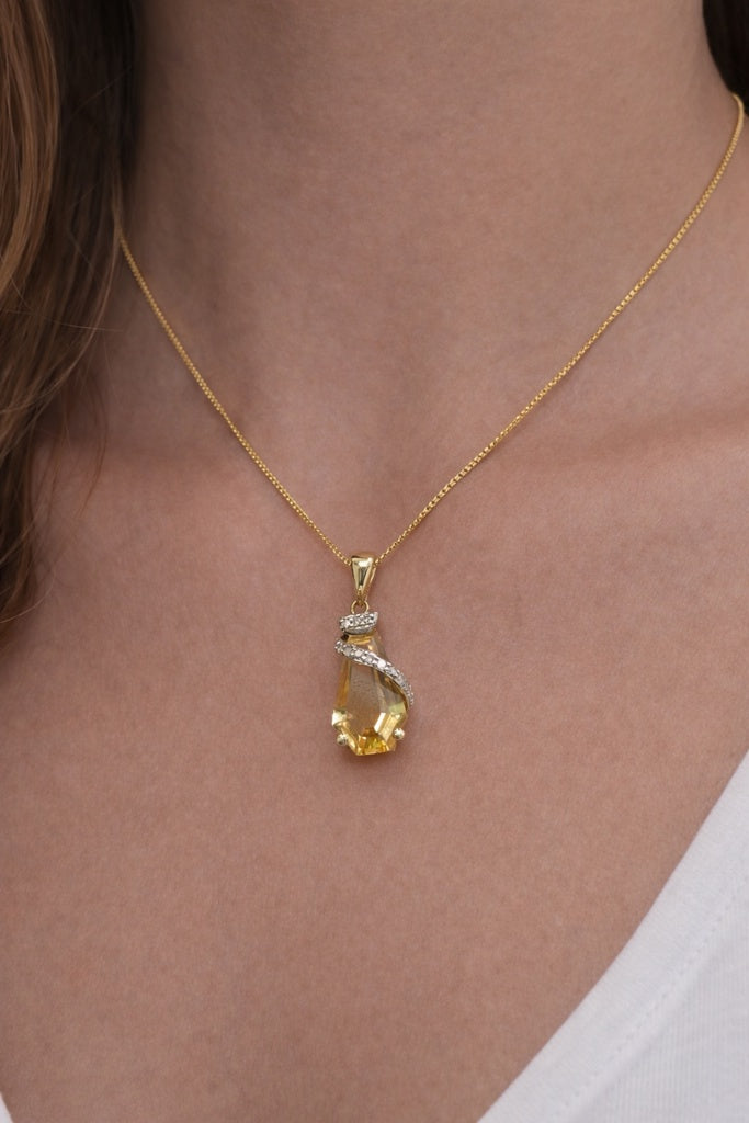 10K CITRINE STONE NATURAL DIAMOND ELEGANT PENDANT – SMALL – JY Jewelry Wholesale