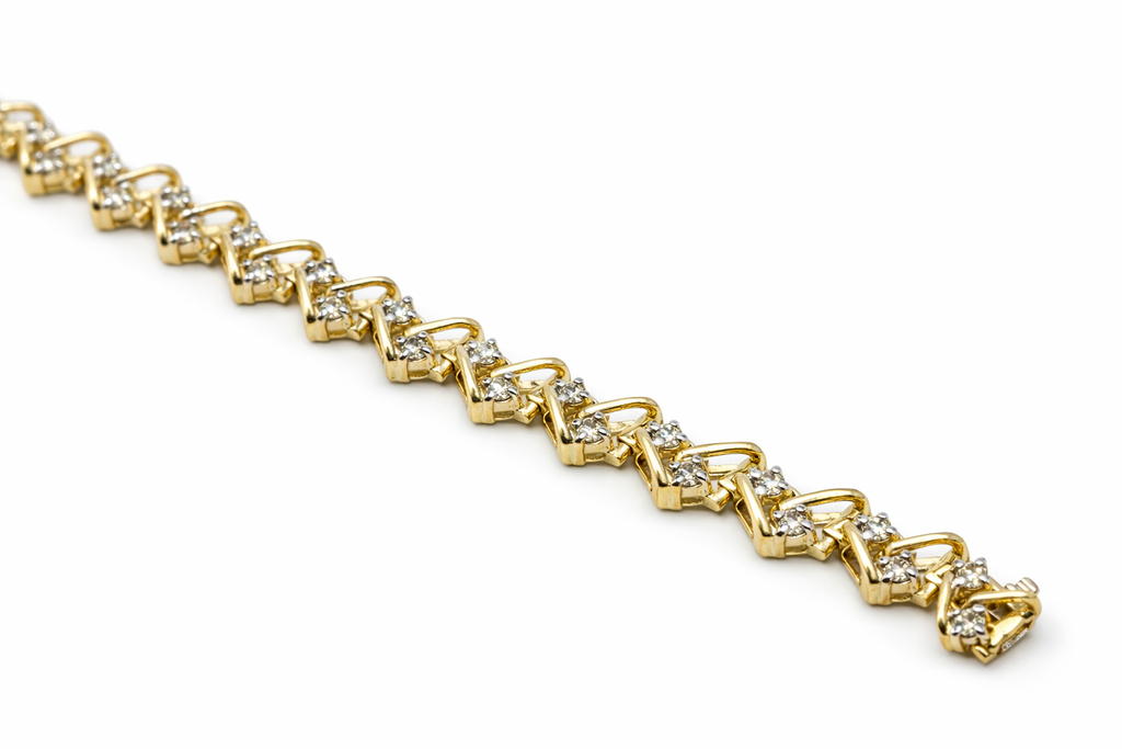 14K YELLOW GOLD ROUND DIAMONDS ZIGSAG BRACELET – 8MM 7" – JY Jewelry Wholesale