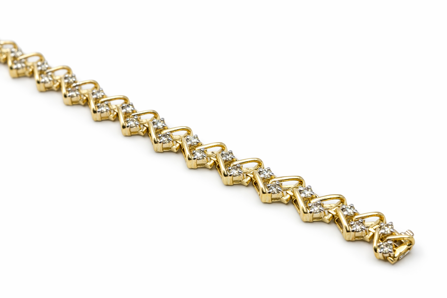 14K YELLOW GOLD ROUND DIAMONDS ZIGSAG BRACELET – 8MM 7" – JY Jewelry Wholesale
