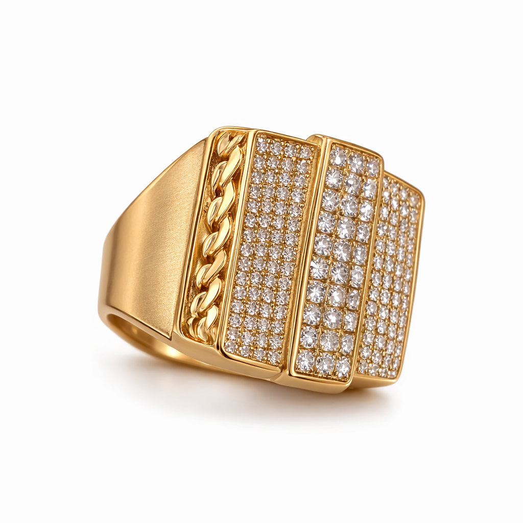 14K EXOTIC CZ CHAIN DETAILS AROUND MAN'S RING – 12 – JY Jewelry Wholesale
