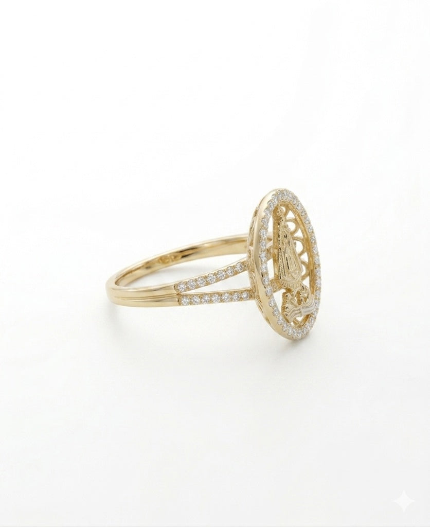 14K CZ FRAME ROUND CARIDAD RING – 7 – JY Jewelry Wholesale