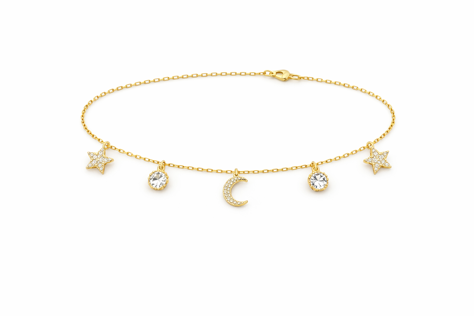 TO THE MOON AND BACK 14K CZ YG WOMAN'S BRACELET – 7" – JY Jewelry Wholesale